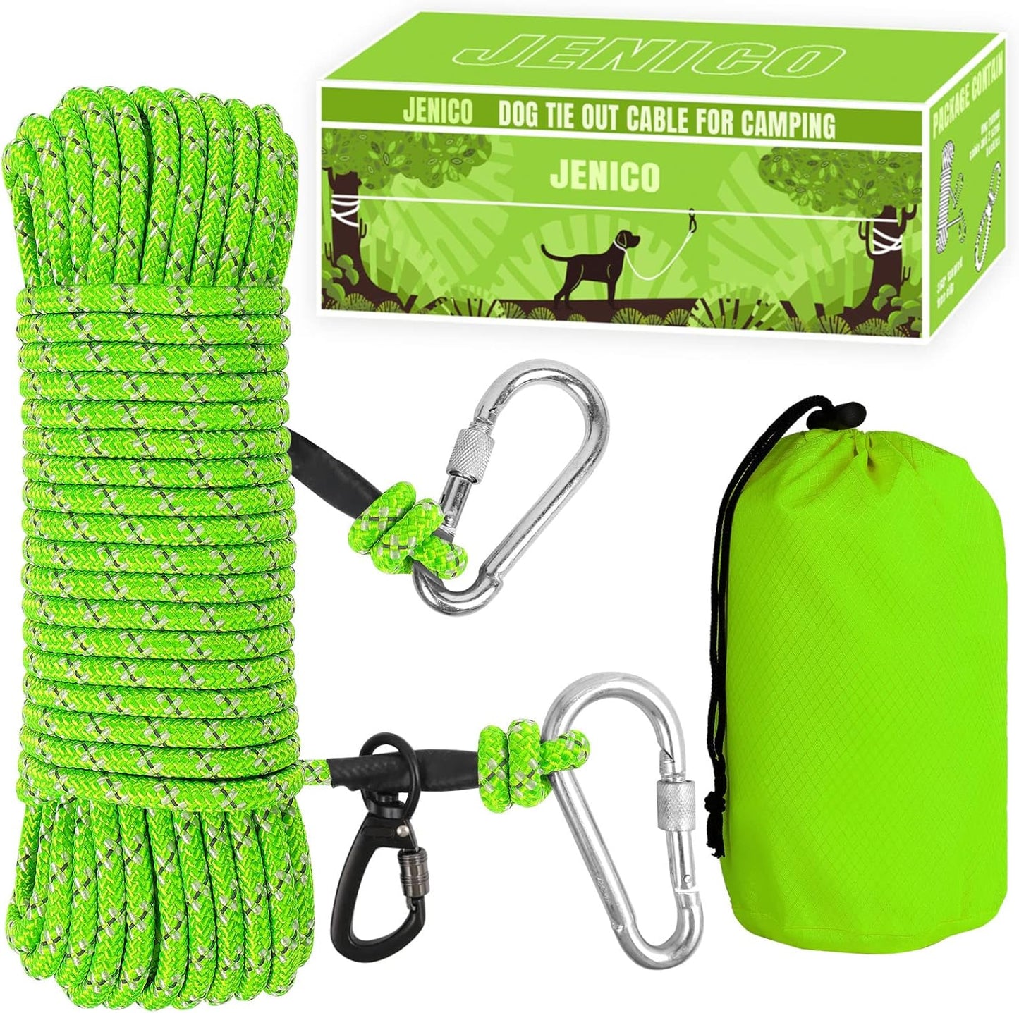 Dog Tie Out Cable for Camping - Portable Reflective System