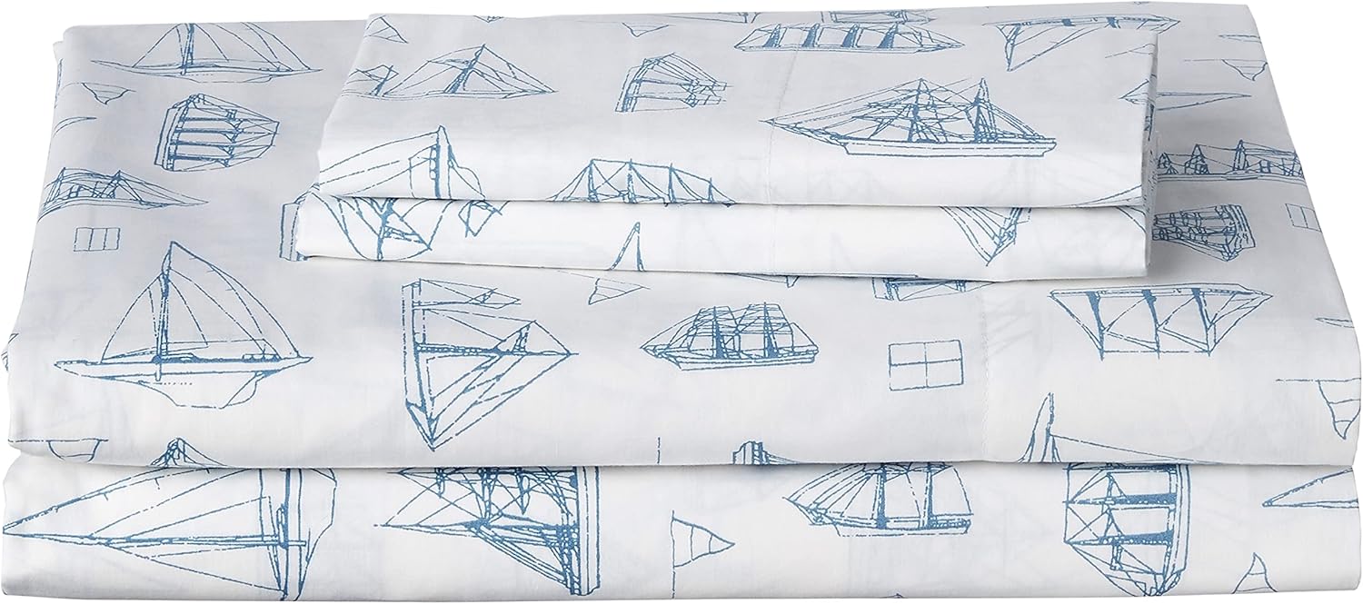Nautica Queen Sheets Set - Crisp Cotton Percale Bedding