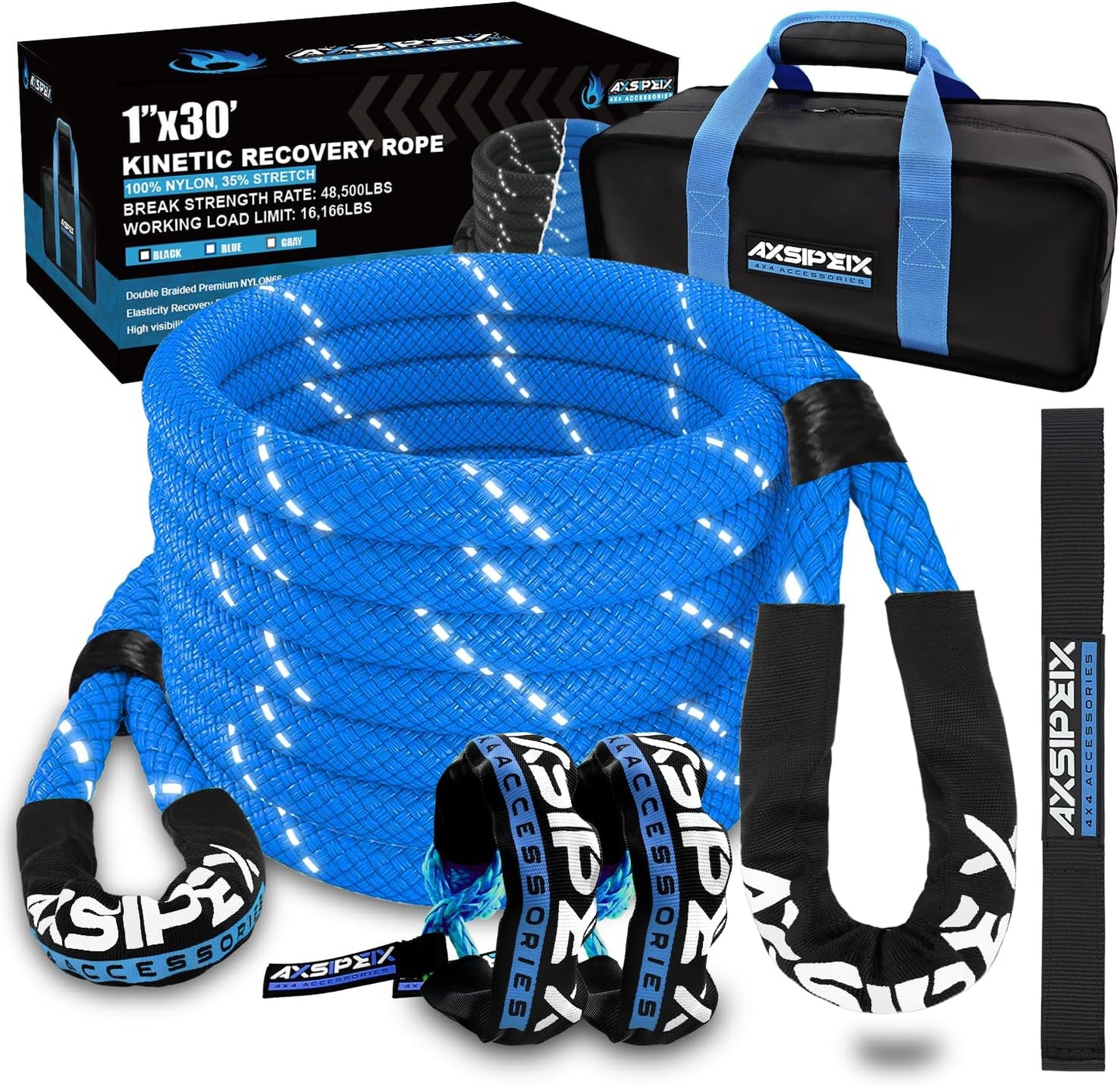 Kinetic Recovery Rope Kit for Offroad Vehicles, 1in x 30ft