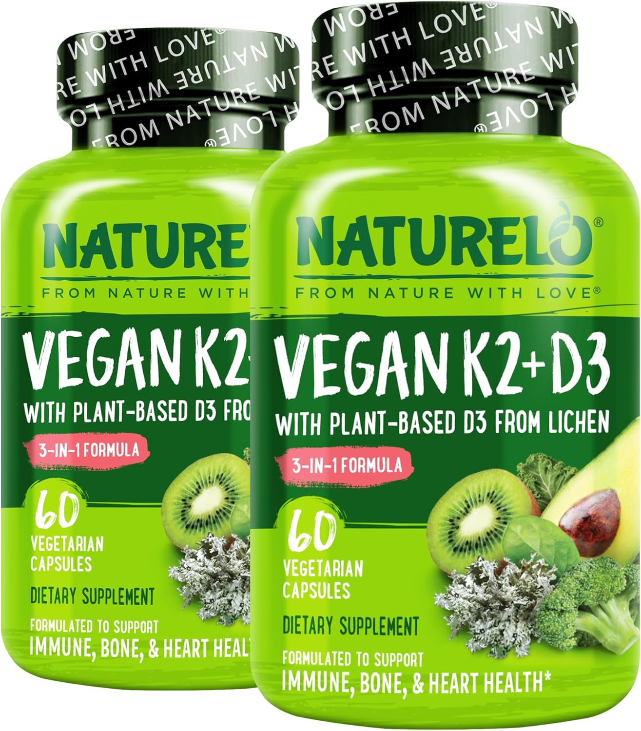 NATURELO Vegan Vitamin D3 K2 for Immune and Bone Health