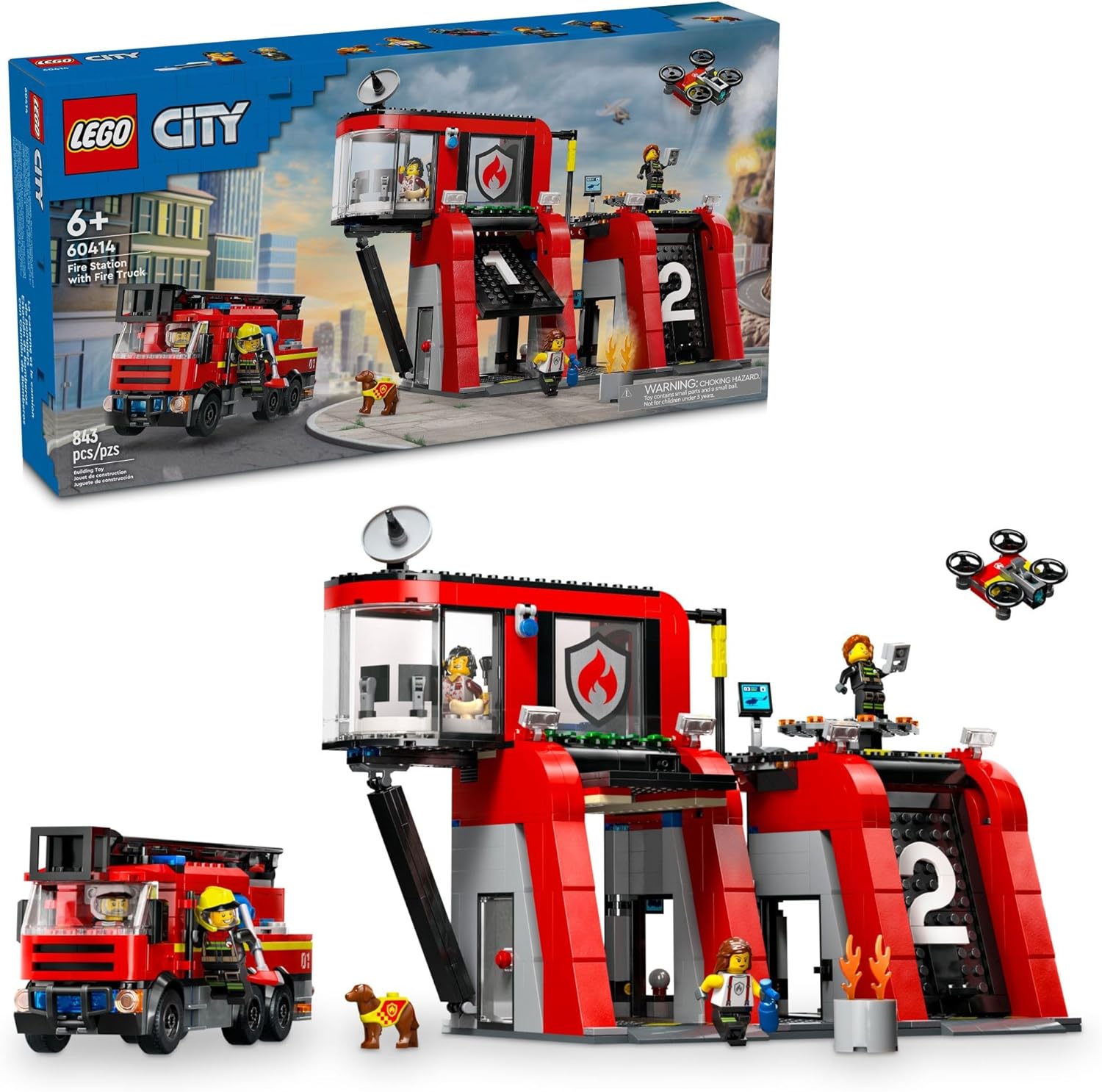 LEGO City Fire Station Toy Set with Fire Truck and Minifigures