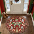 Round Christmas Rug for Entryway Bedroom - Maroon Circle Decor