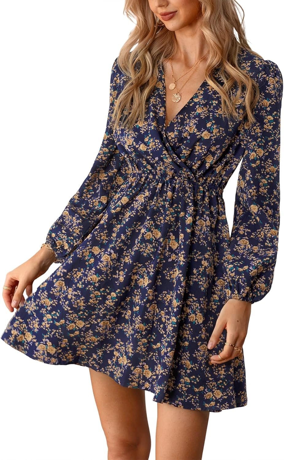 Floral Ruffle Summer Dress with Surplice V Neck and Peasant Sleeves