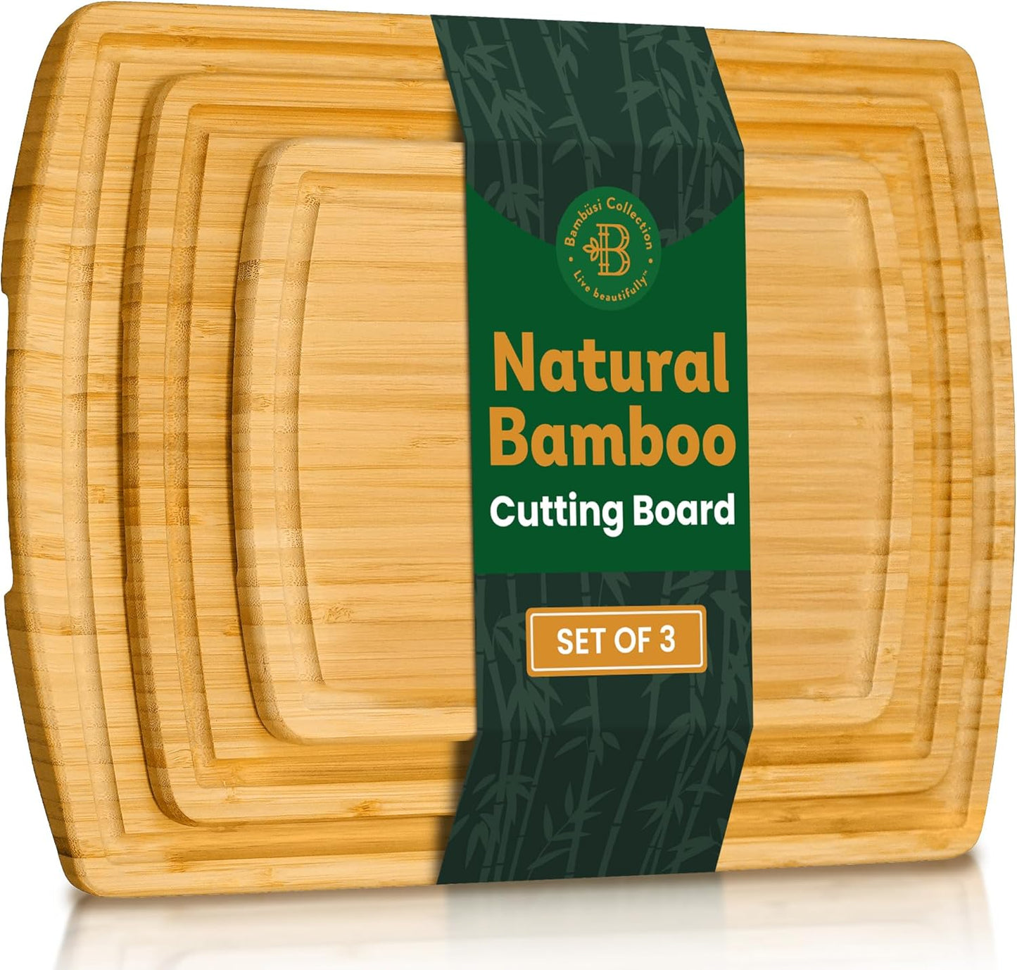Wood Cutting Board Set - 3 Piece Bamboo Kitchen Boards