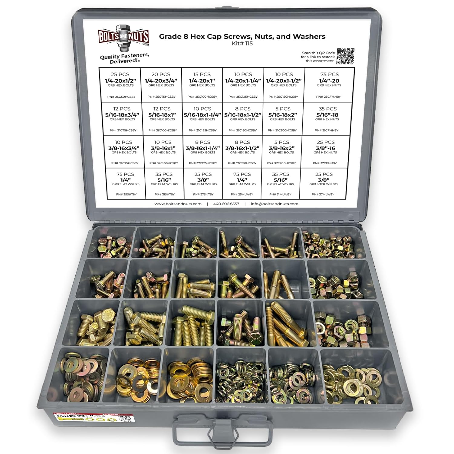 Grade 8 Hex Cap Bolts Screws Nuts Washers Assortment Kit 574 Pieces