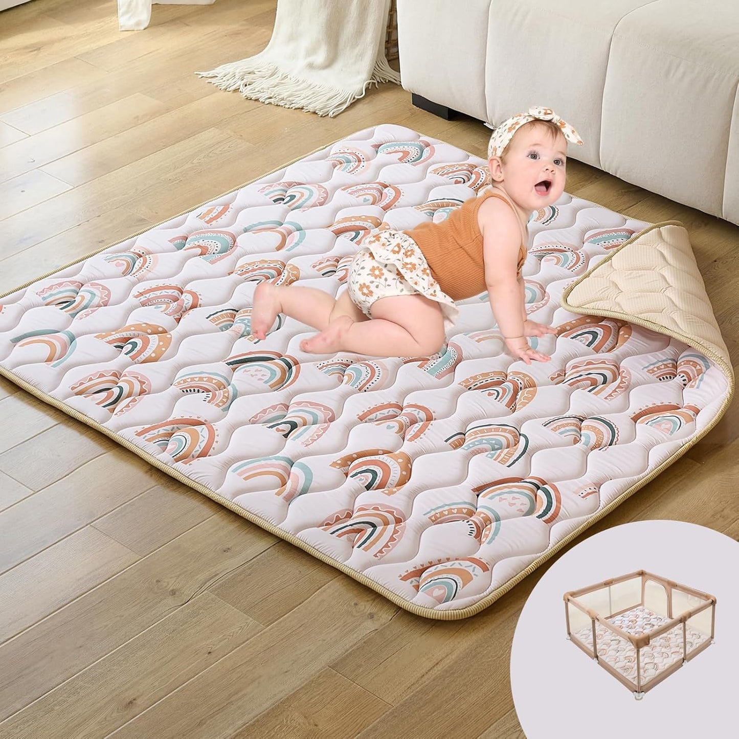 PINNKKU 50x50 Baby Play Mat: Thick & Soft for Floor Play