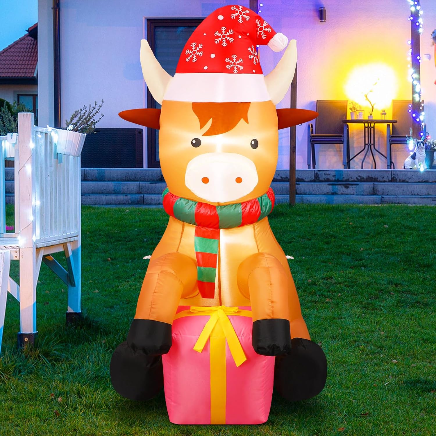 5ft Christmas Inflatables Highland Cow Yard Decor with LED Light