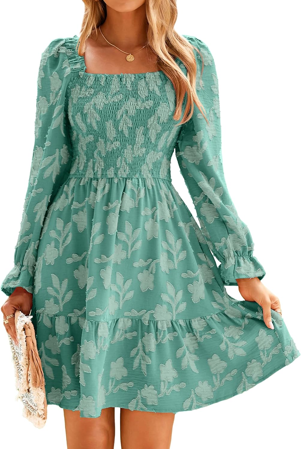 BerryGo Women's Square Neck Fall Long Sleeve Mini Dress Review