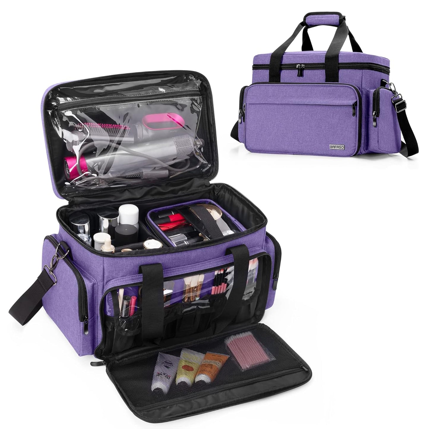 BAFASO Large Makeup Bag with Removable Pouches and Dividers