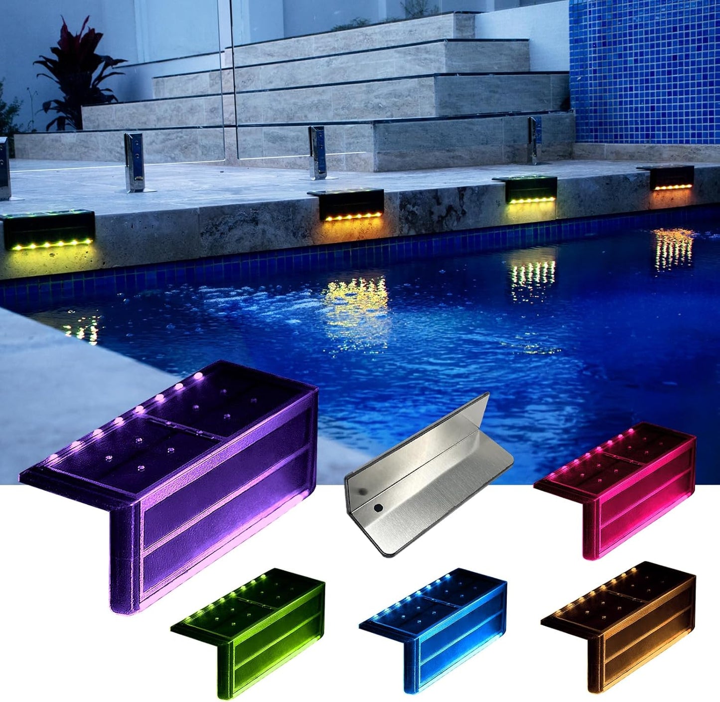 Solar Pool Lights for Outside - Color Changing Waterproof Step Lights