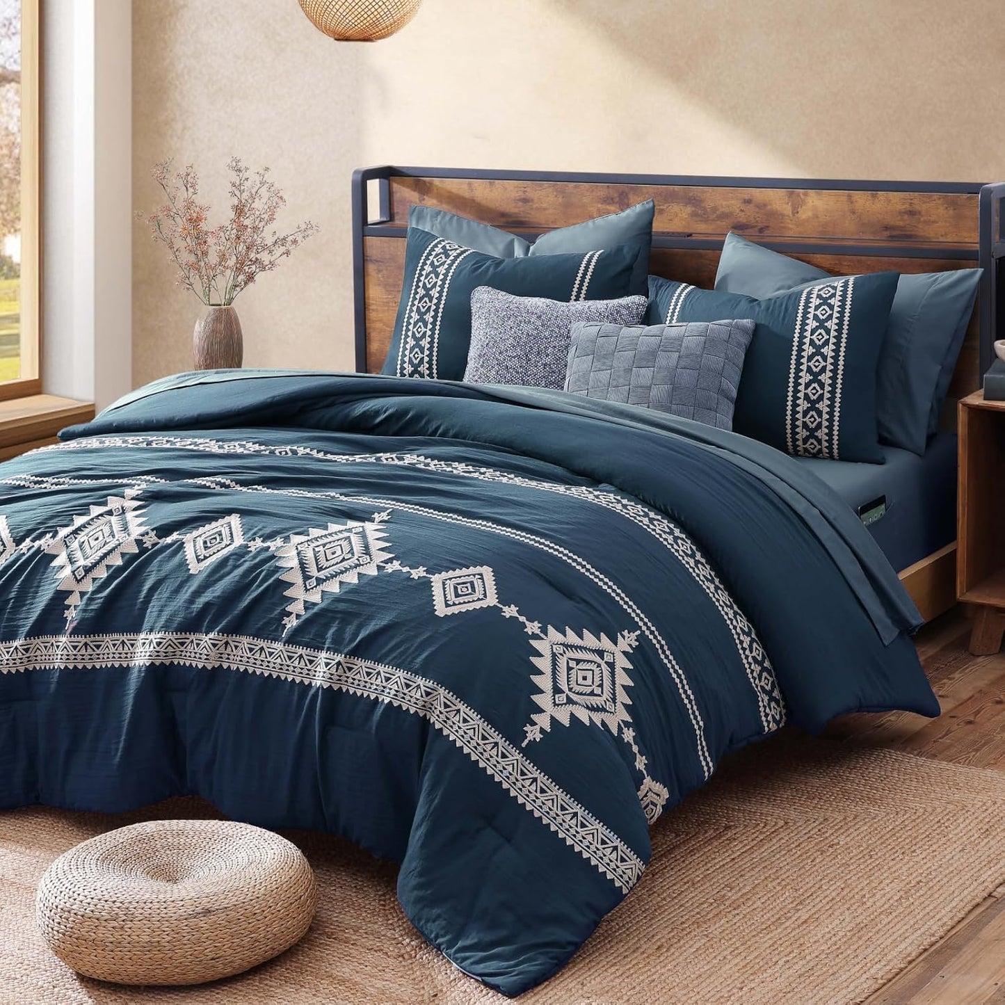 MaiReve King Size Comforter Set with Exquisite Embroidery Design