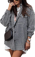 Yimoon Plaid Jacket Women Casual Houndstooth Shacket - Cozy Layering
