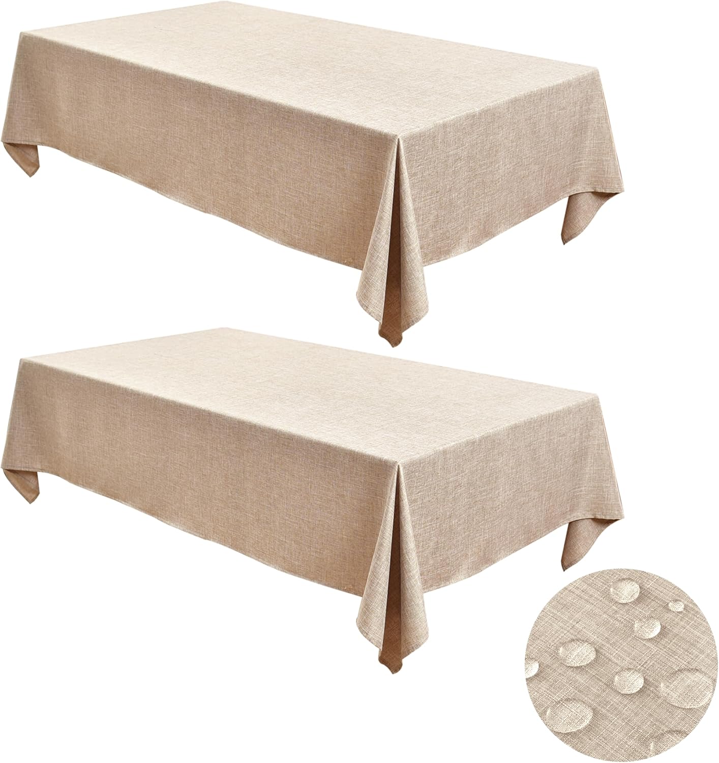 Fitable Faux Linen Tablecloths for Rectangle Tables - 2 Pack