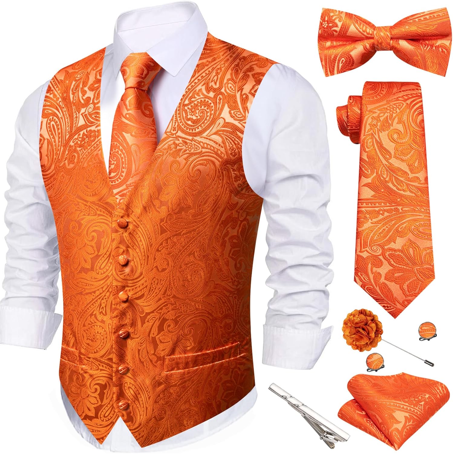 Barry.Wang Men's Suit Vest Tie Bowtie Set for Formal Events