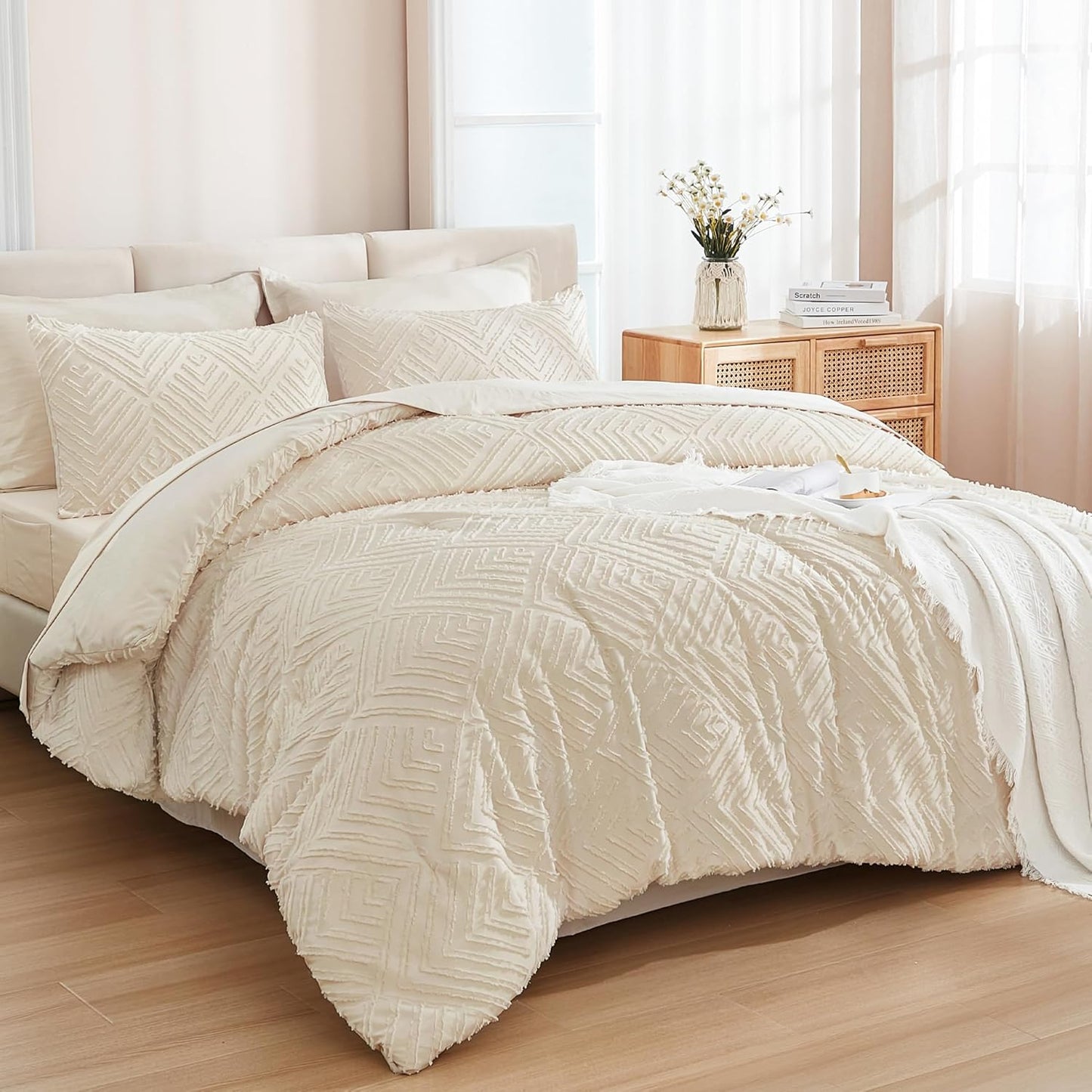Andency Beige Super King Size Comforter Set - 7 Piece Bedding