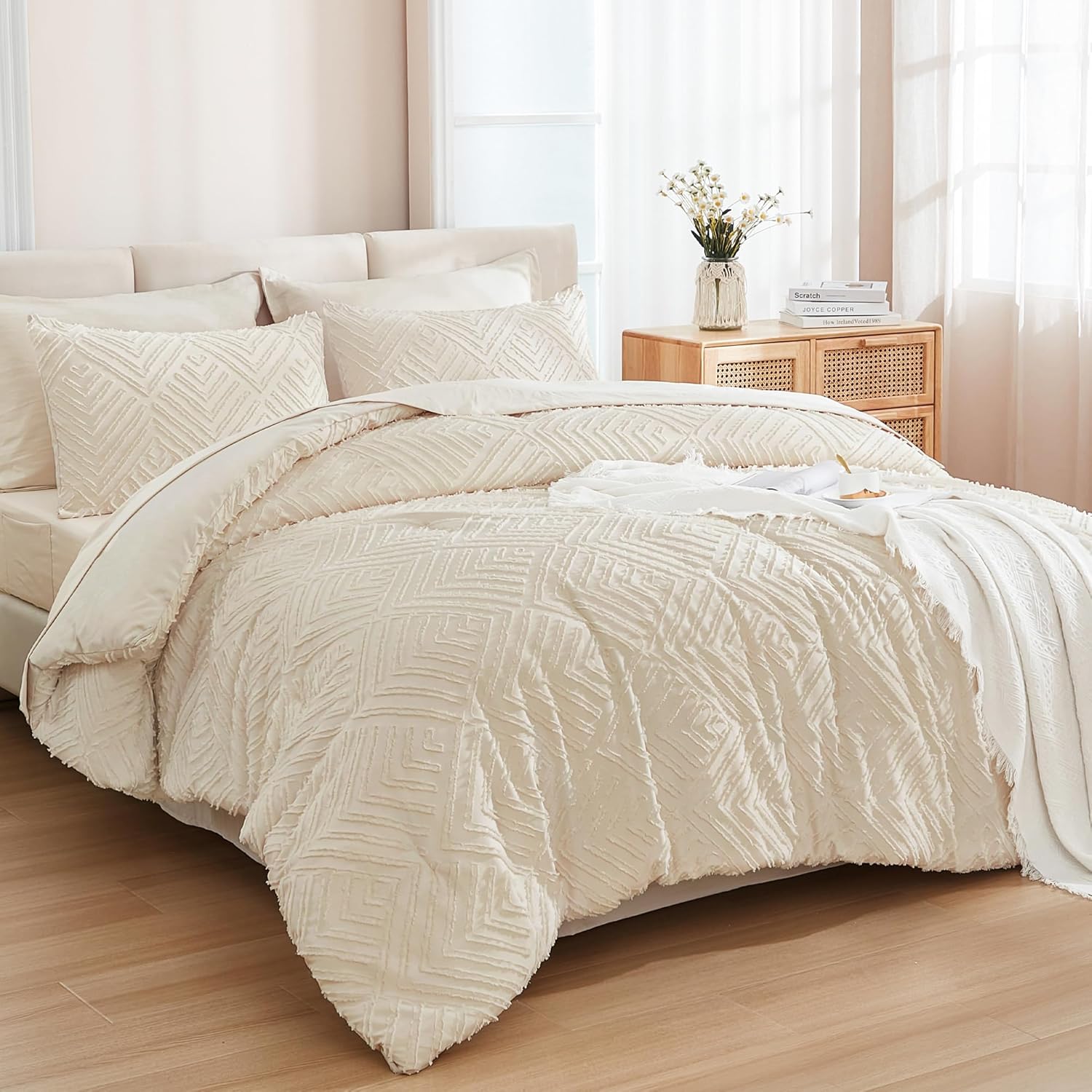 Andency Beige Super King Size Comforter Set - 7 Piece Bedding