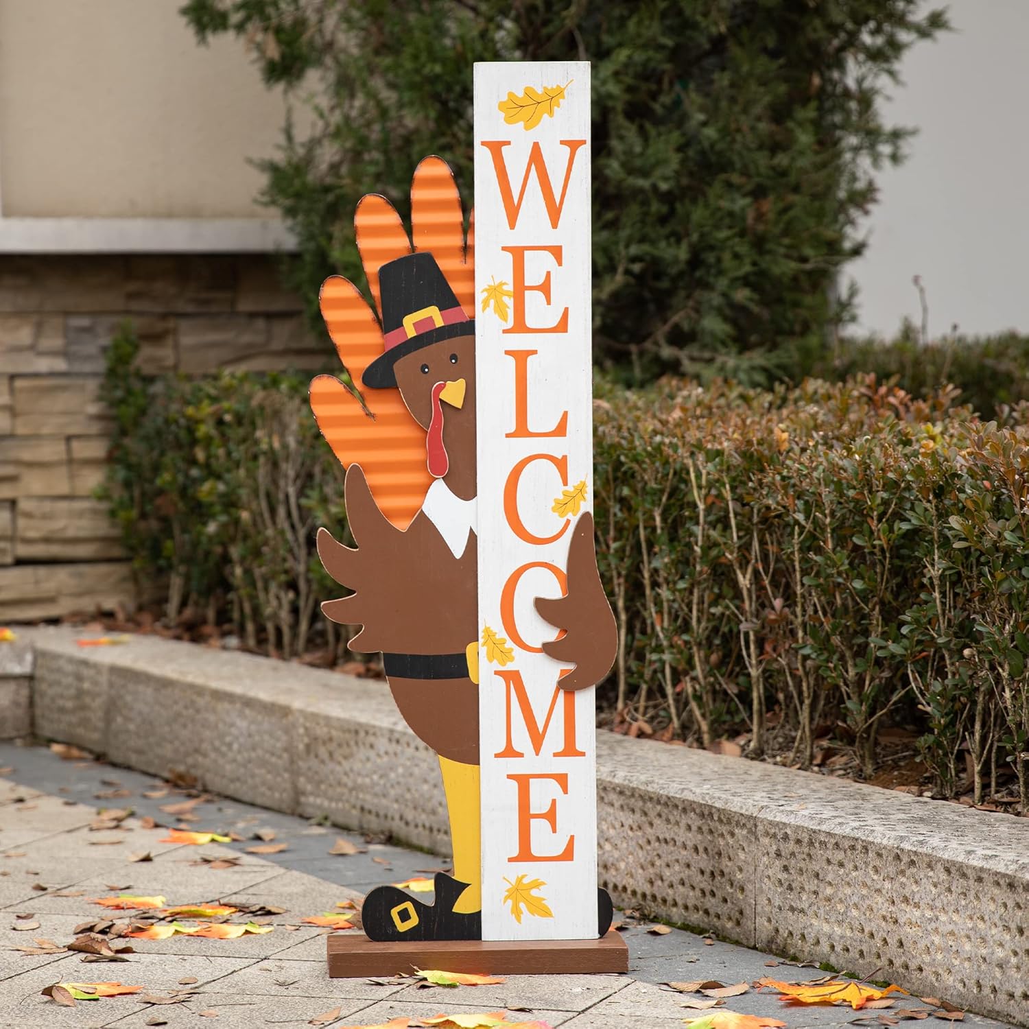 36H Fall Thanksgiving Wooden Turkey Porch Sign for Rustic Decor