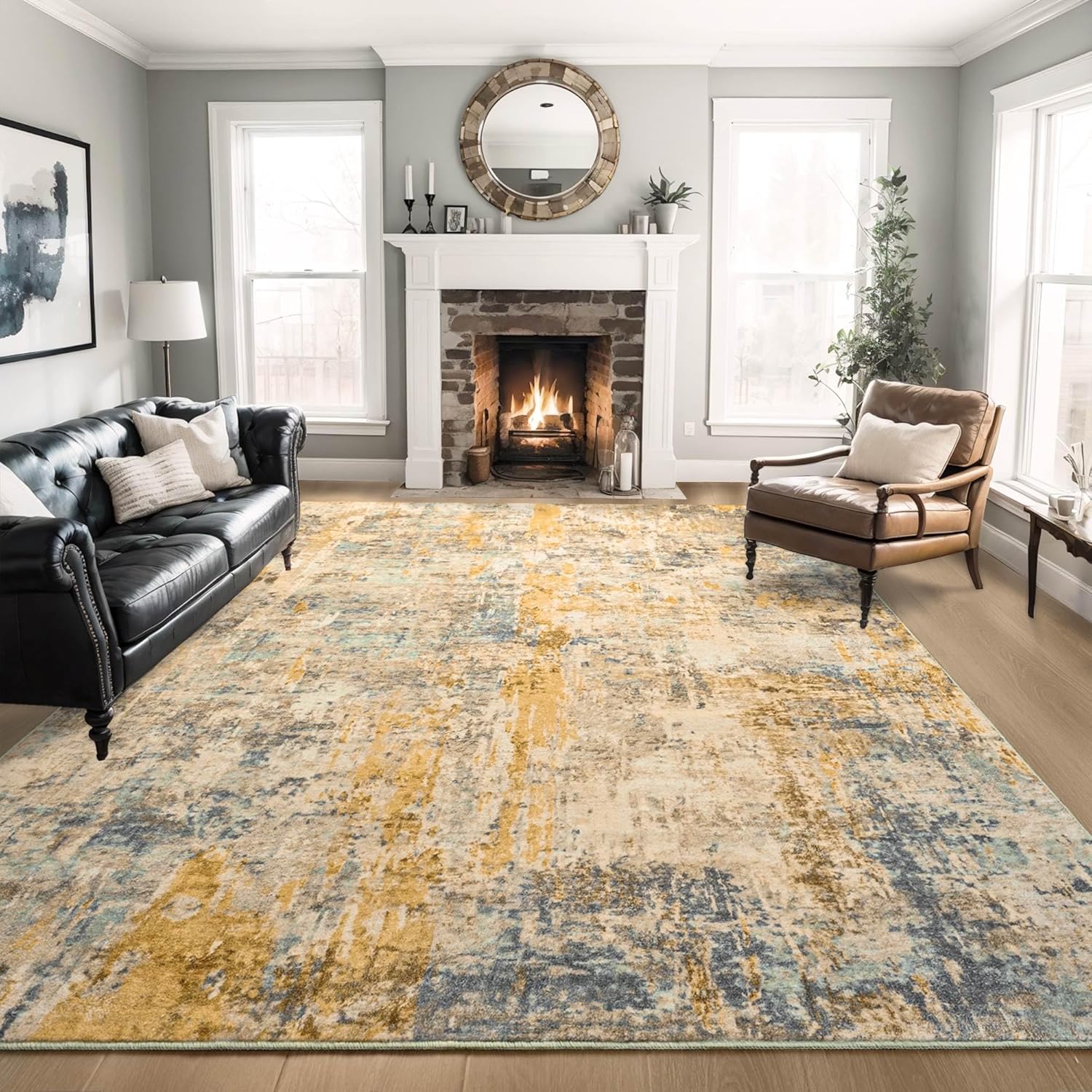 Ompaa Living Room Rug 8x10 Beige Abstract Boho Carpet