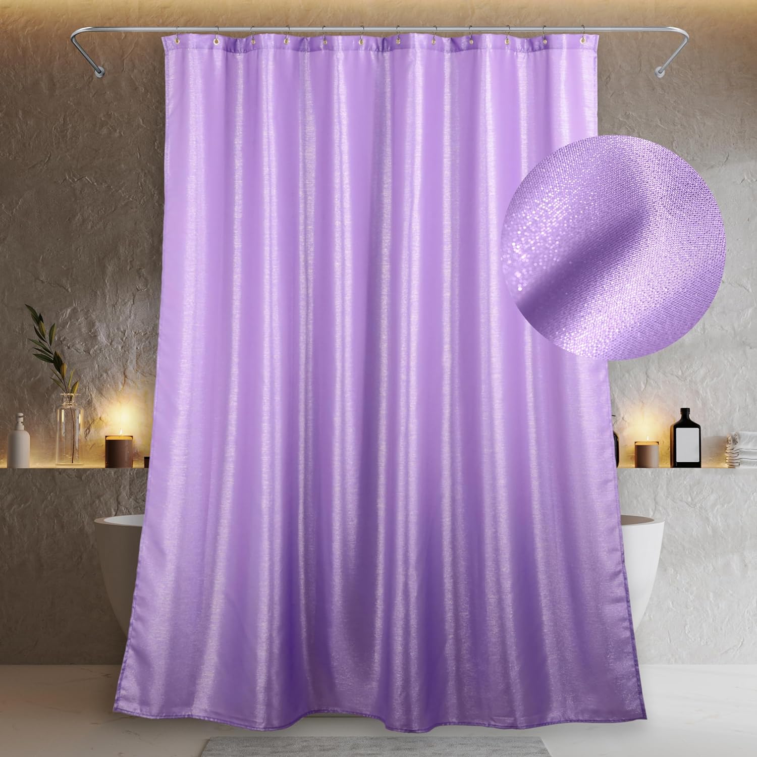 Popkozzi Lavender Glitter Shower Curtain - Sparkle & Shine!