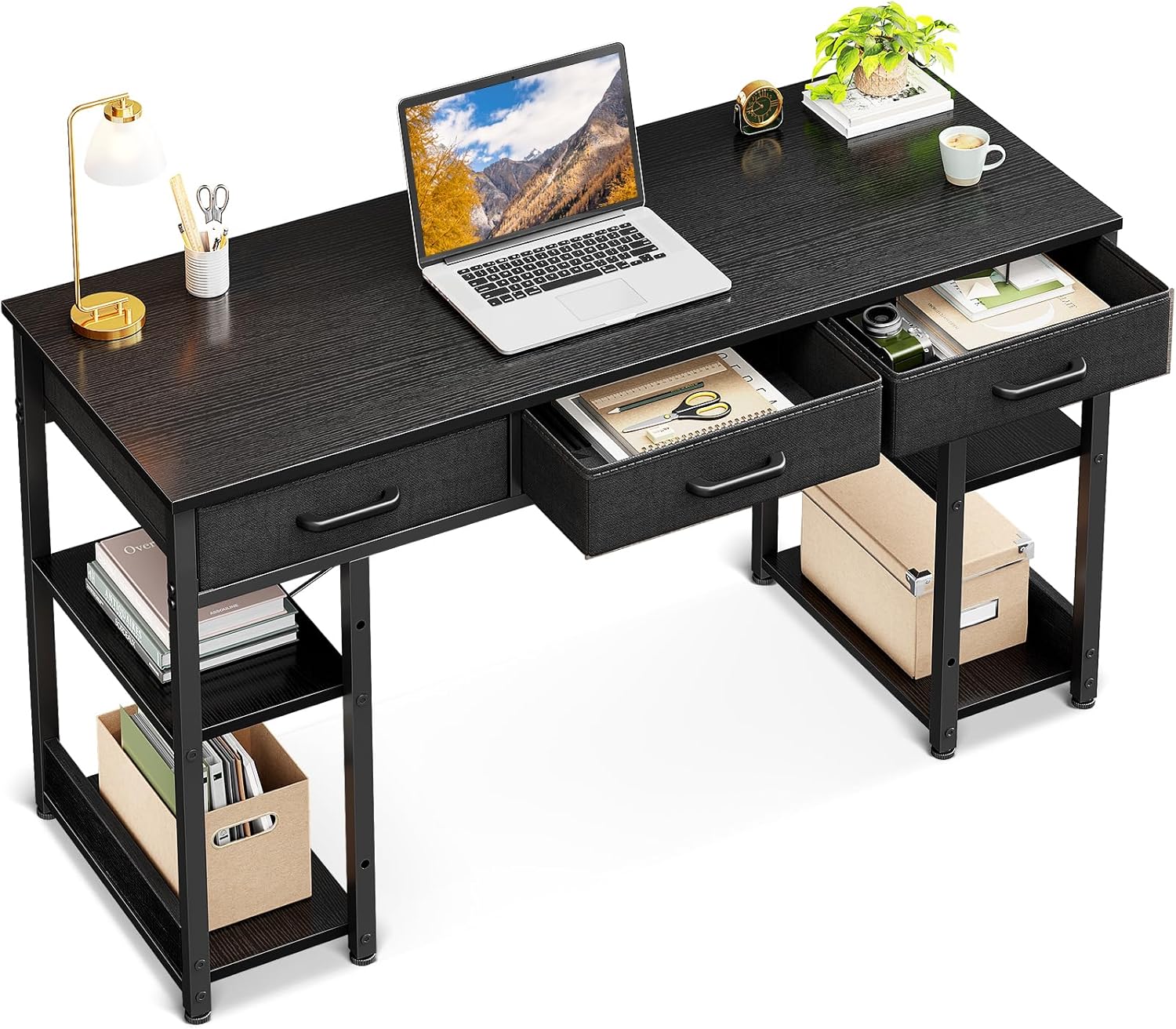 Casaottima Small Office Desk with Fabric Drawers for Home Use