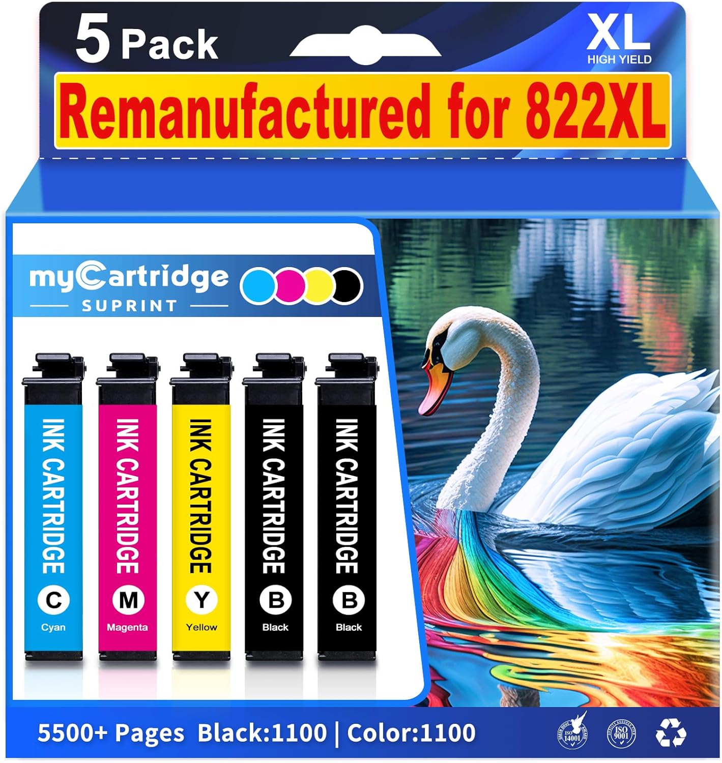 Remanufactured 822XL Ink Cartridges for Epson Printers 5 Pack