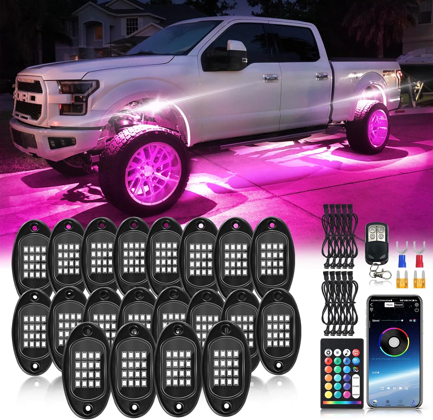20Pods RGB LED Rock Lights Kit for Trucks and Jeeps - Multicolor
