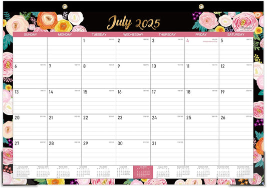 2025-2026 Desk Calendar | 18 Months, Large Size 16.8x12, Corner Protectors, Ruled Blocks | Frasukis