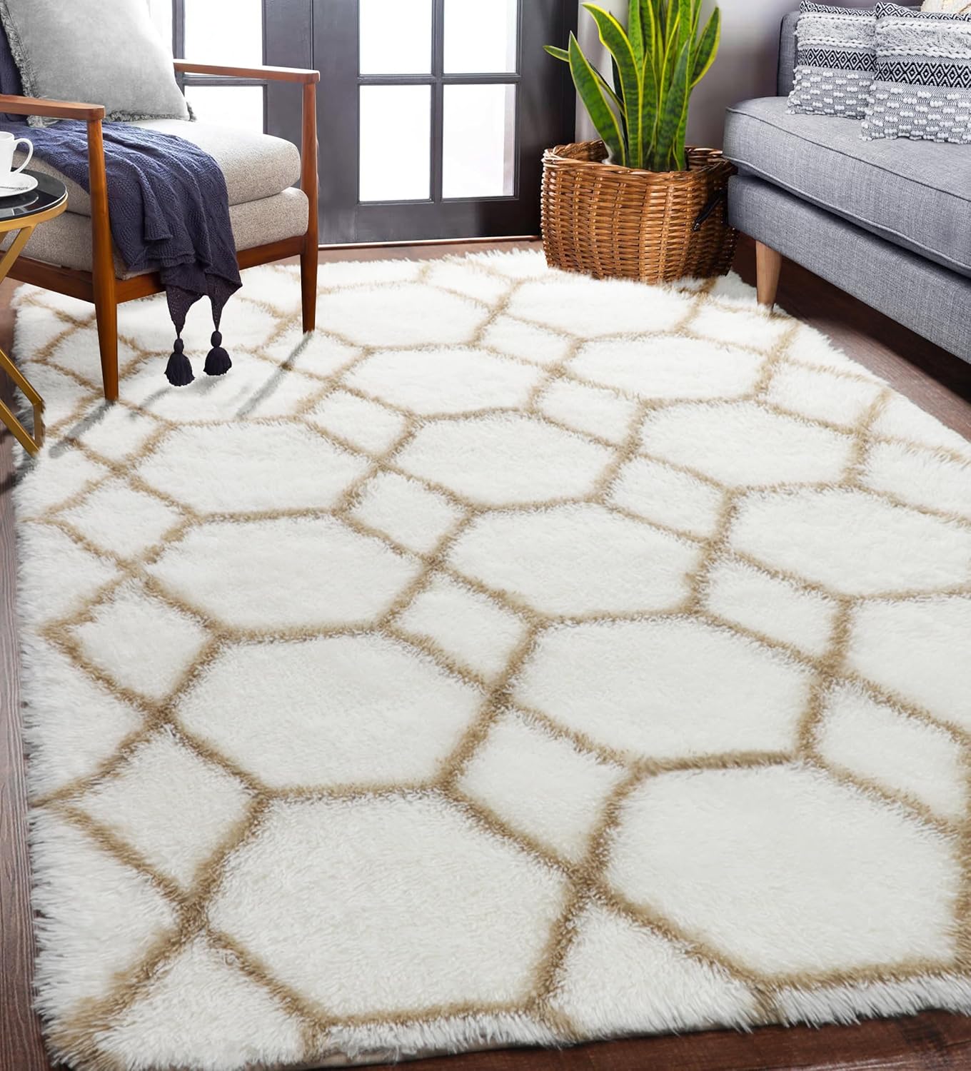 ONASAR Washable Fluffy White 4x6 Rug