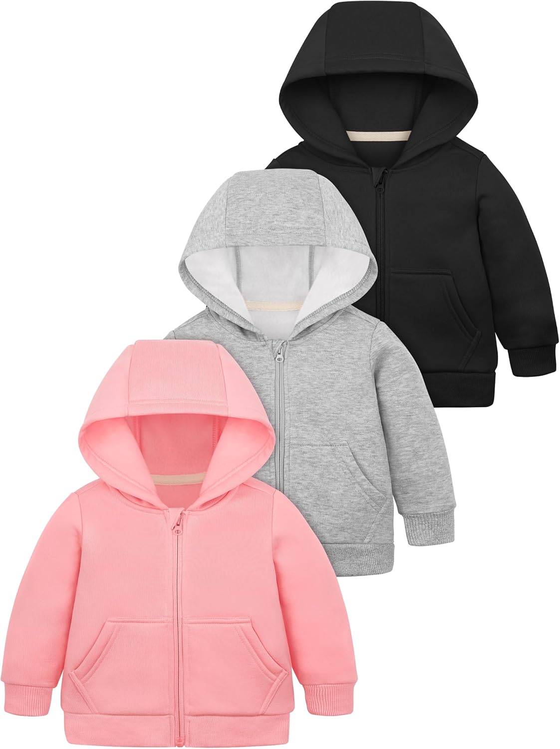 Cooraby 3 Pieces Baby Girls Fleece Full-Zip Hoodies Set
