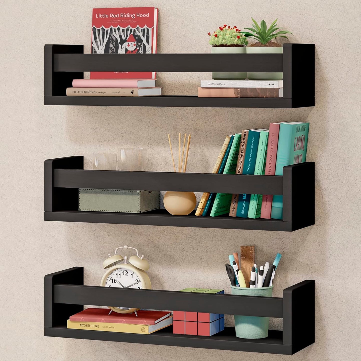 Nursery Book Shelves Set of 3 for Kids Room Decor and Storage