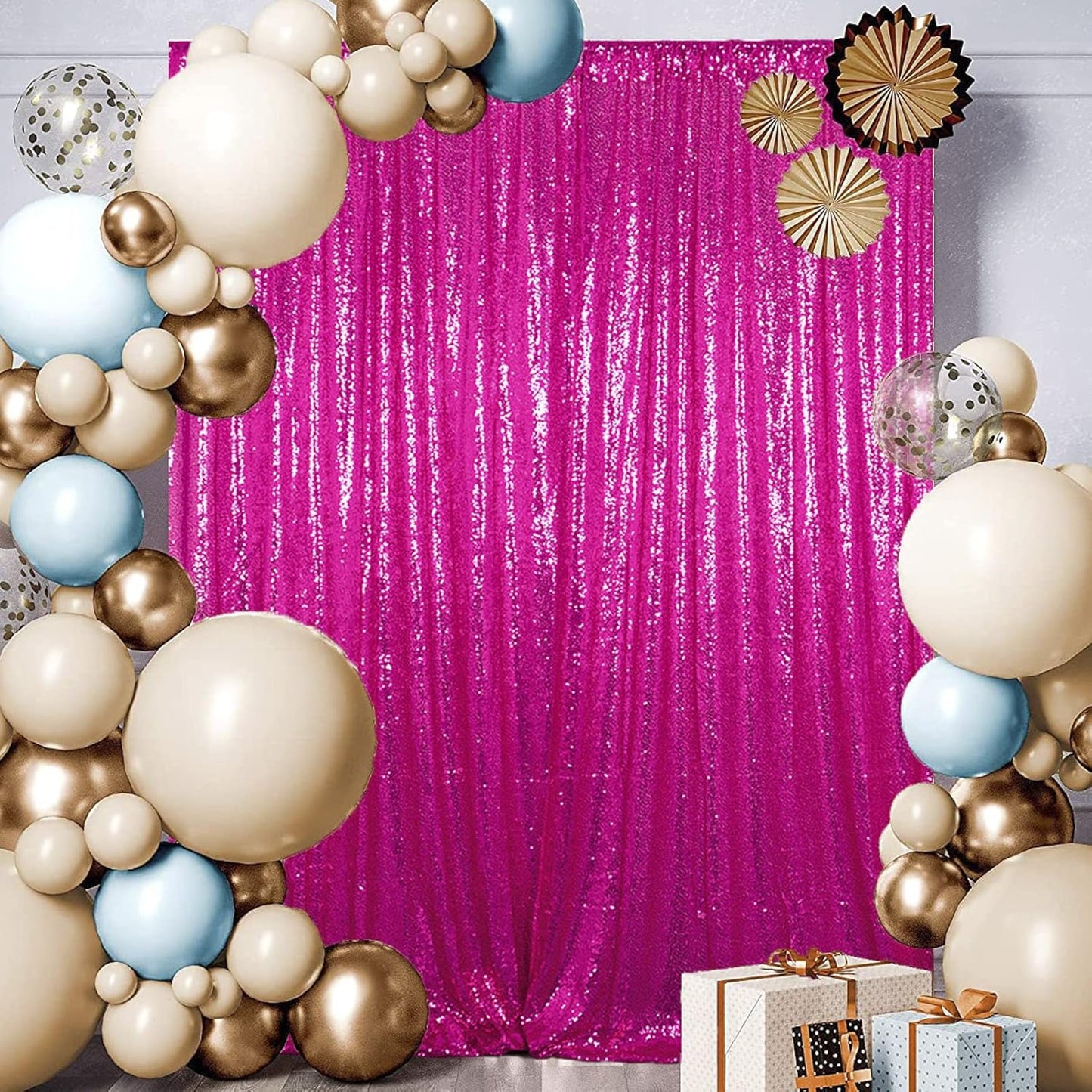 AMZLOKAE 8x8 Hot Pink Sequin Backdrop for Events 8FT