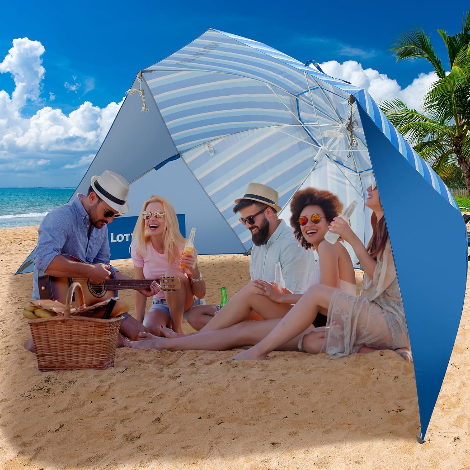Beach Shelter Umbrella with UPF 50+ Protection for Sun and Rain