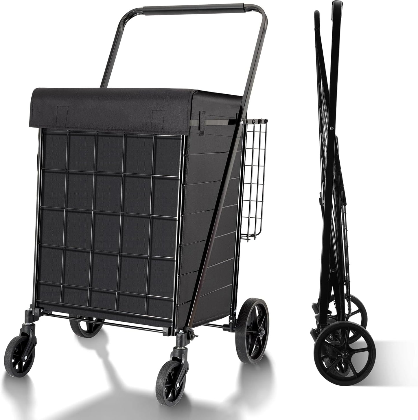 Folding Shopping Cart with Waterproof Liner for Easy Grocery Haul