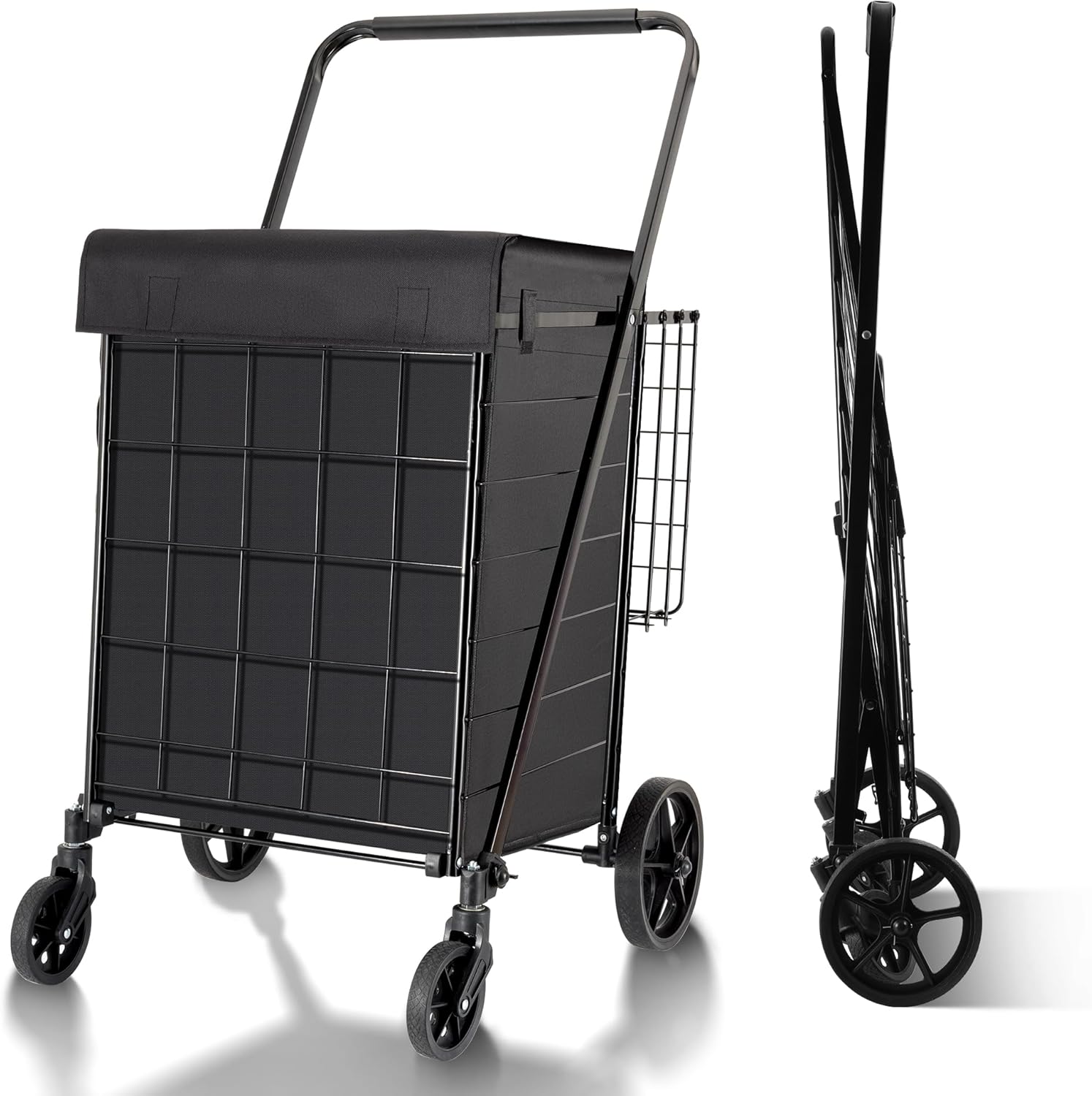 Folding Shopping Cart with Waterproof Liner for Easy Grocery Haul