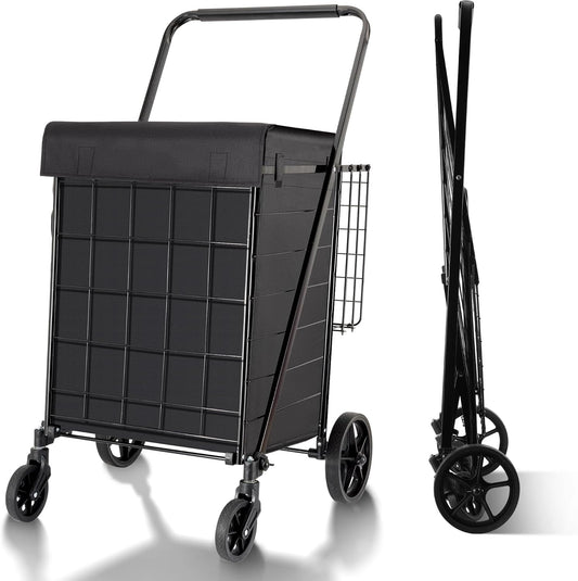 Folding Shopping Cart with Waterproof Liner for Easy Grocery Haul