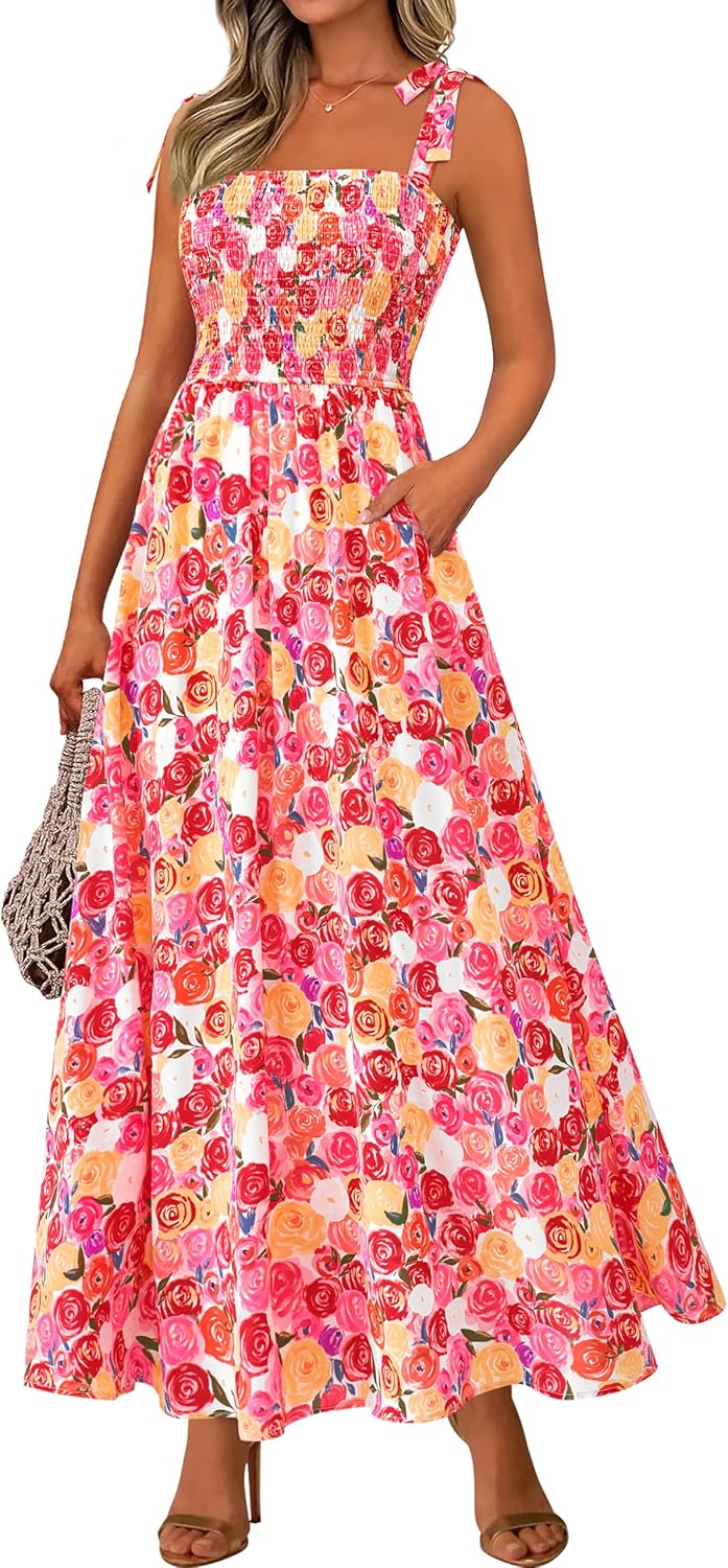 PRETTYGARDEN Womens Summer Dresses Floral Sleeveless Maxi Dress
