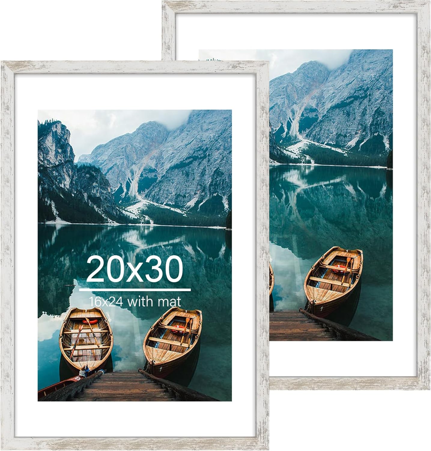 20x30 Frame Set of 2 with Distressed White Wood Style