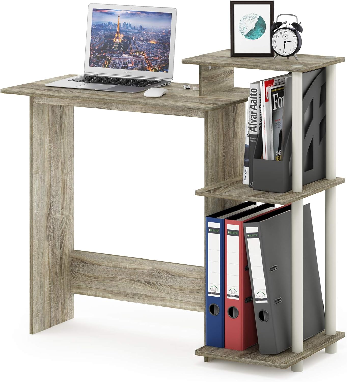 Furinno EFFICIENT Desk with Open Side Shelves for Home Office