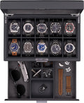 Luxury 10-Slot Leather Watch Box, Valet Drawer