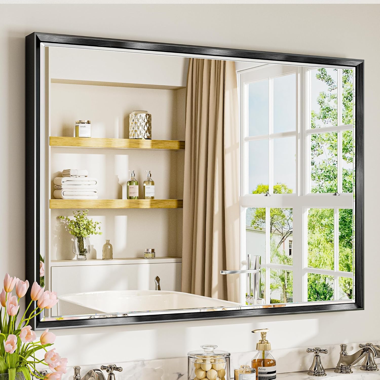 40 x 30 Beveled Black Framed Mirror for Bathroom Vanity