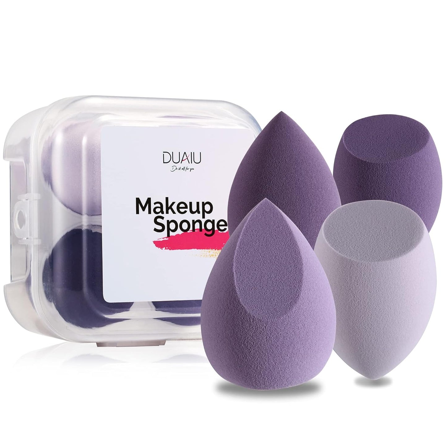 DUAIU 4 Pack Beauty Blender Set Latex-Free Sponges + Holder - Morandi Purple