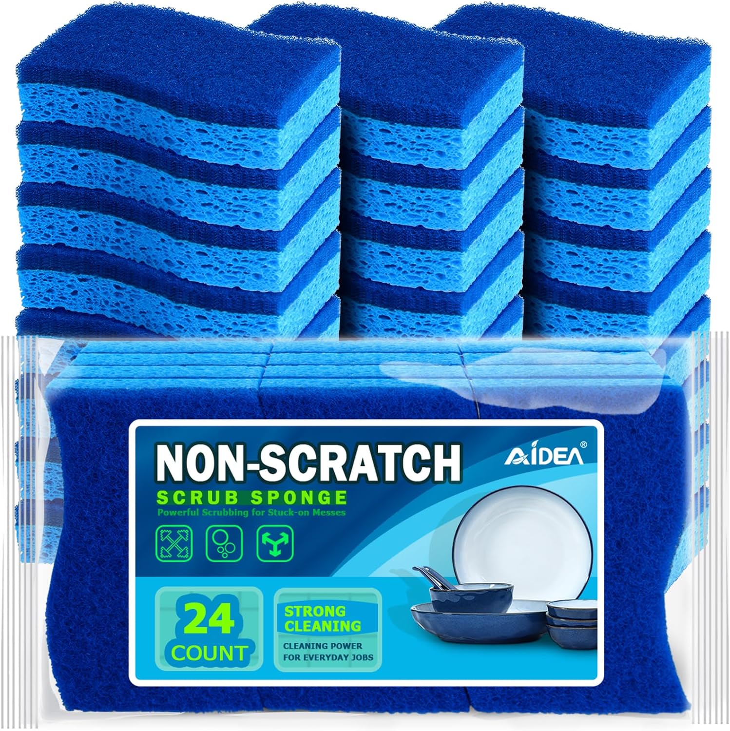 AIDEA 24ct Non-Scratch Sponges - Tough on Grime, Gentle on Dishes