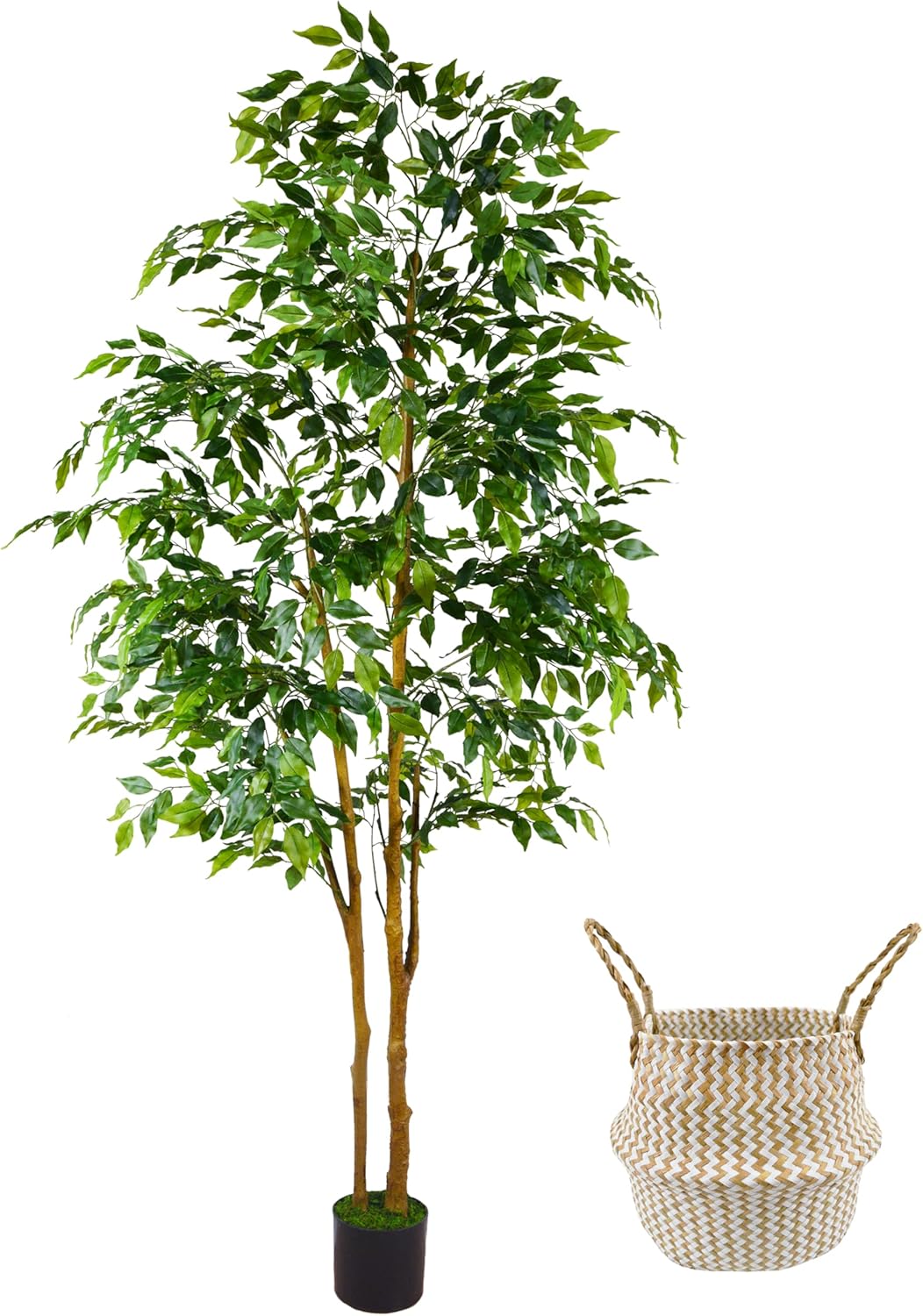 Artificial Ficus Tree 7ft Silk Fake Plant for Home Decor