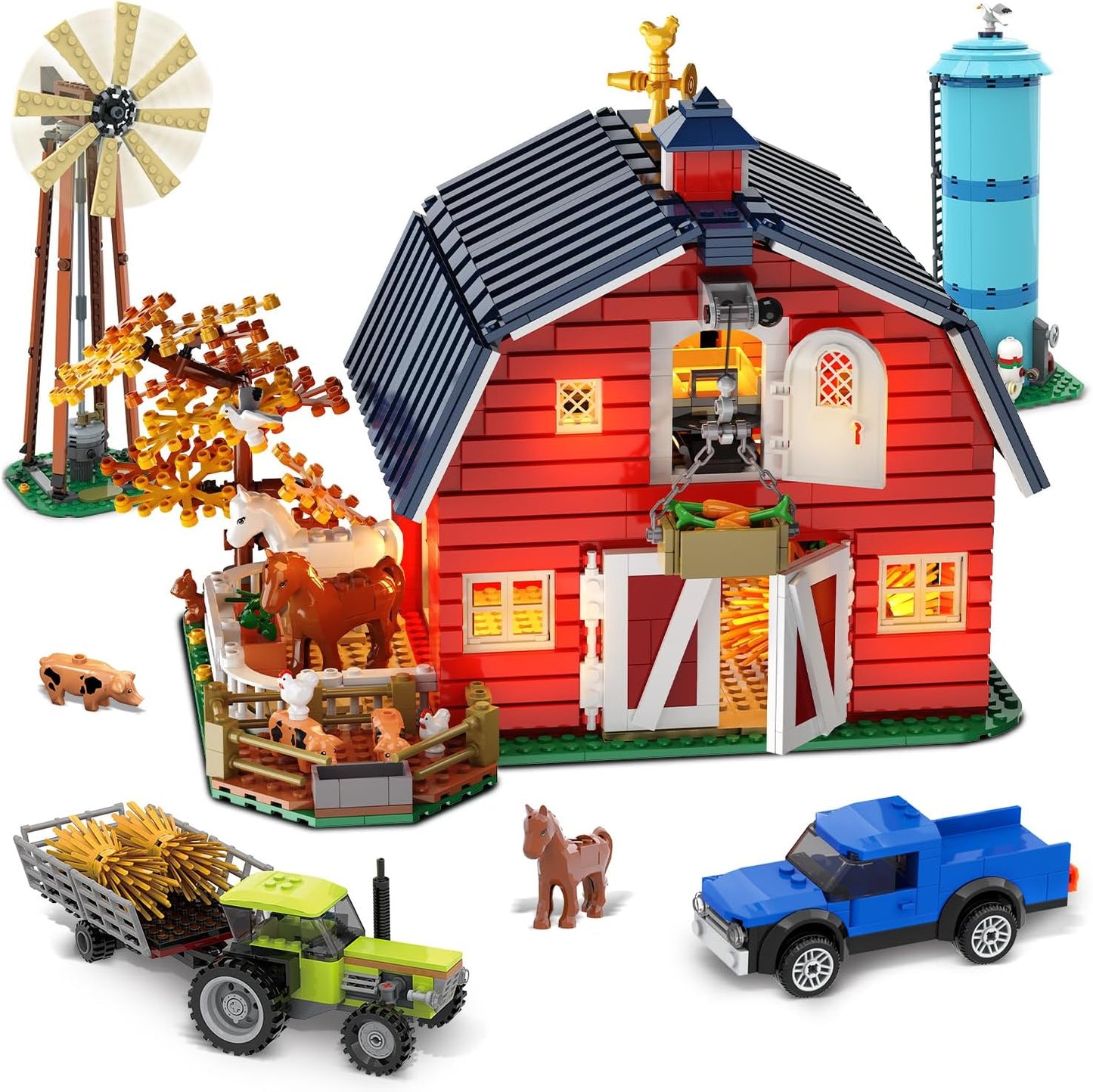 Western Farm Barn House Building Set with Lights for All Ages