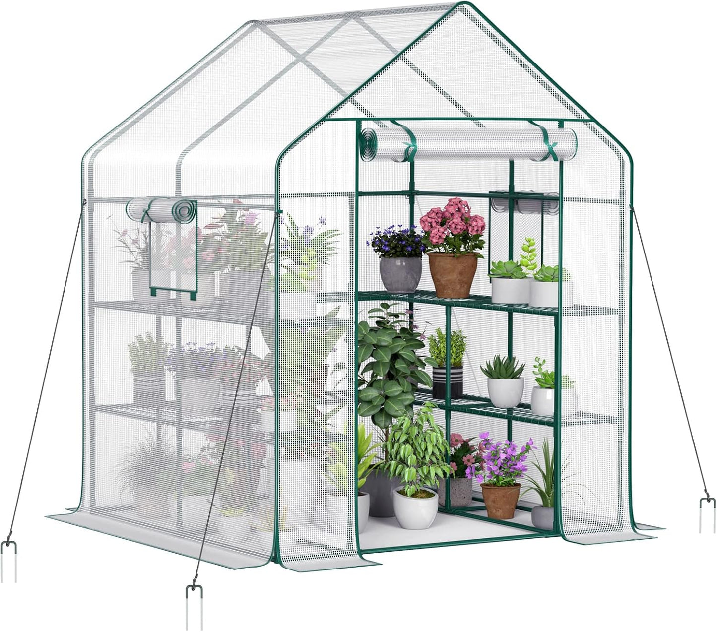 Durable Greenhouse with 10 Shelves and 2 Mesh Windows for Plants