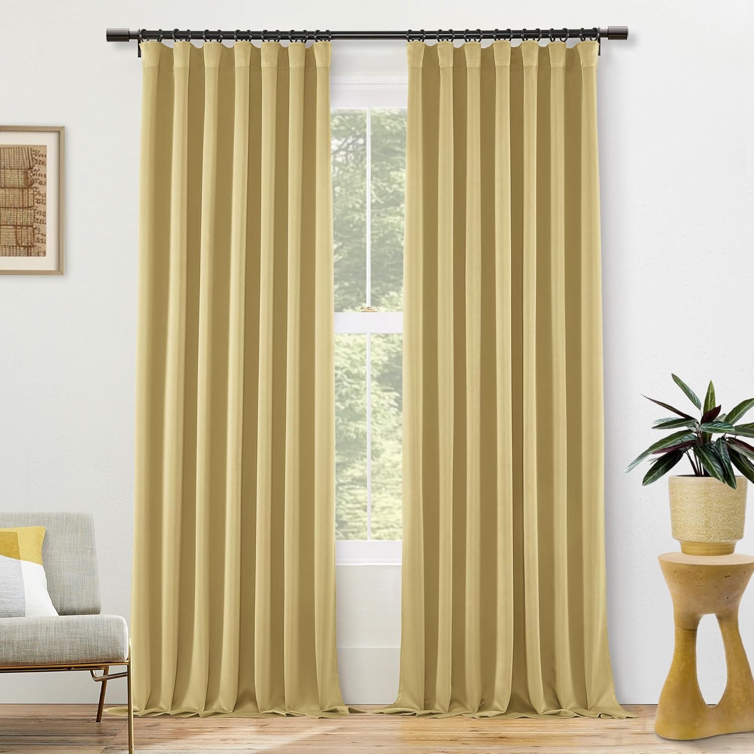 Gold Pleated Luxury Curtains for Elegant Living Room Decor