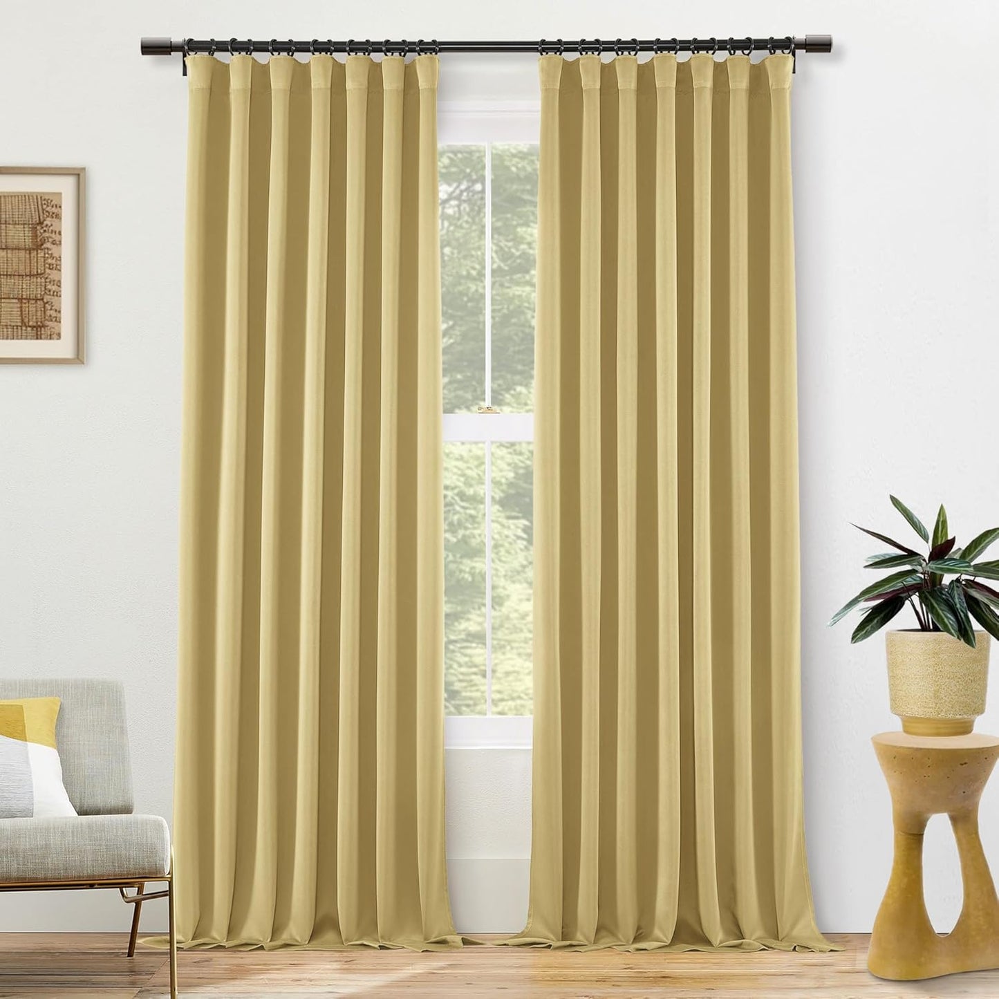 Luxury Gold Black Out 96 Inch Long Curtains for Living Room