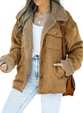 Corduroy Sherpa Jacket for Women - Warm Button Down Fleece Coat Casual