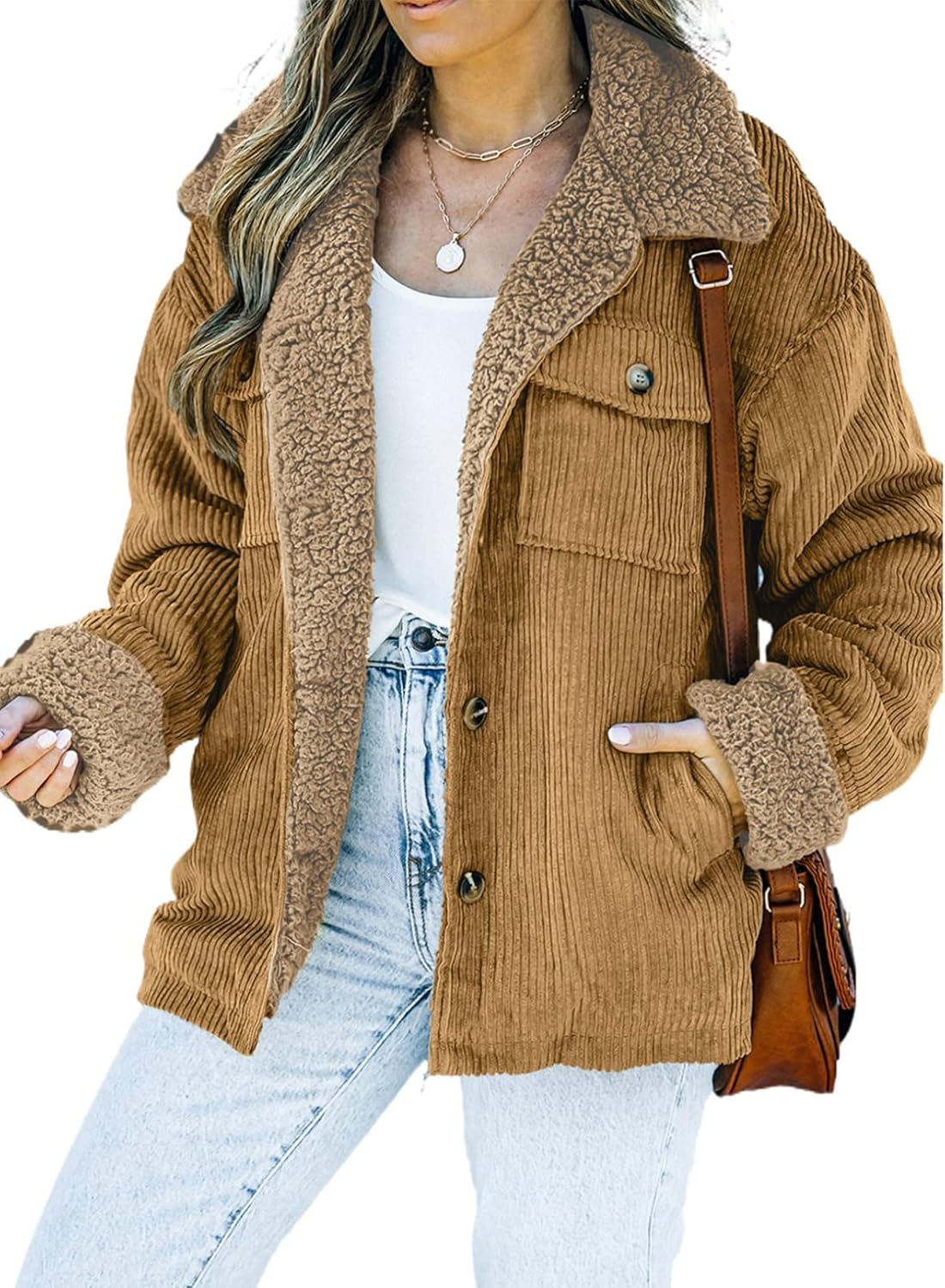 Dokotoo Corduroy Sherpa Jacket for Women - Warm Winter Coat