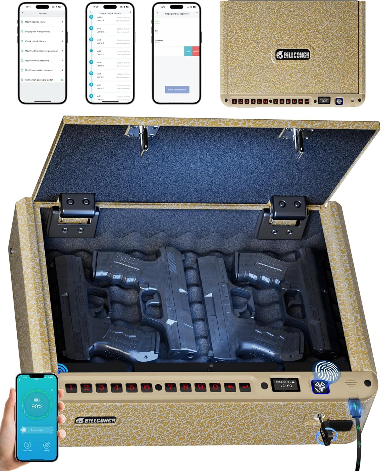 BILLCONCH Smart Gun Safe - Biometric Quick Access Handgun Safe